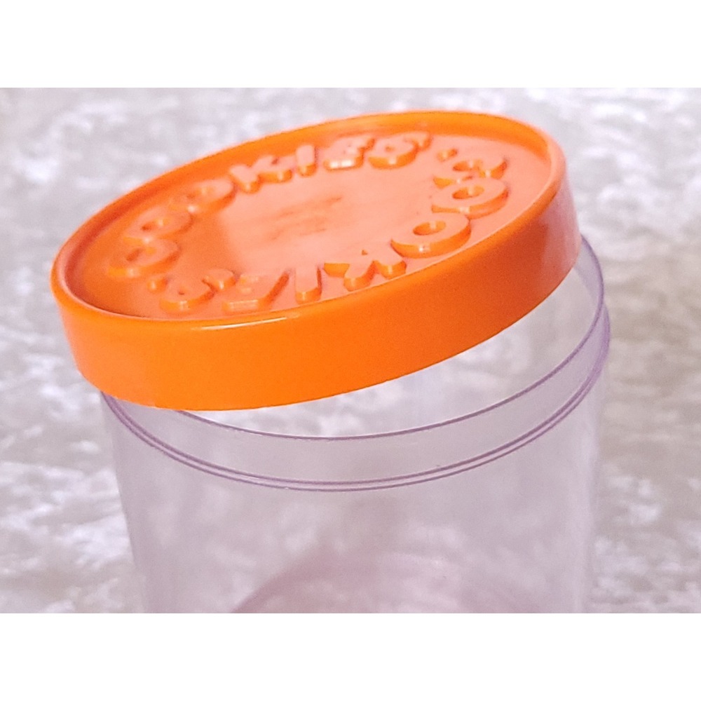 Vrg 1989 Wilton Cookies Canister jar Orange Lid Clear Plastic Jar retro - Picture 7 of 7